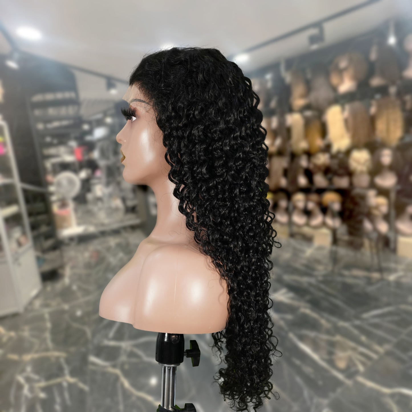 Center Wig Natural Black Remy Hair 6x7 Lace Closure Deep Wave Human Hair Wig