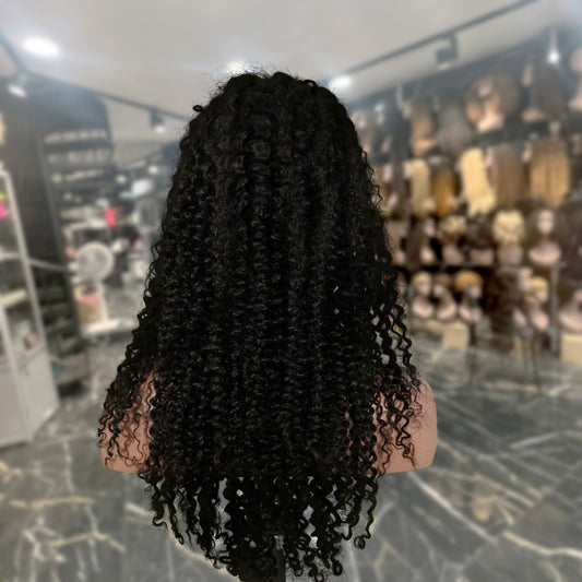 Center Wig 13x4 Jerry Curly Lace Front Wig Natural Black Remy Hair