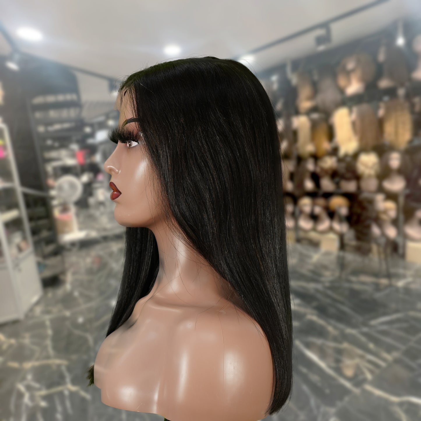 Center Wig Natural Black Asian Raw Hair 2x6 HD Lace Closure Straight Bob Human Hair Wig