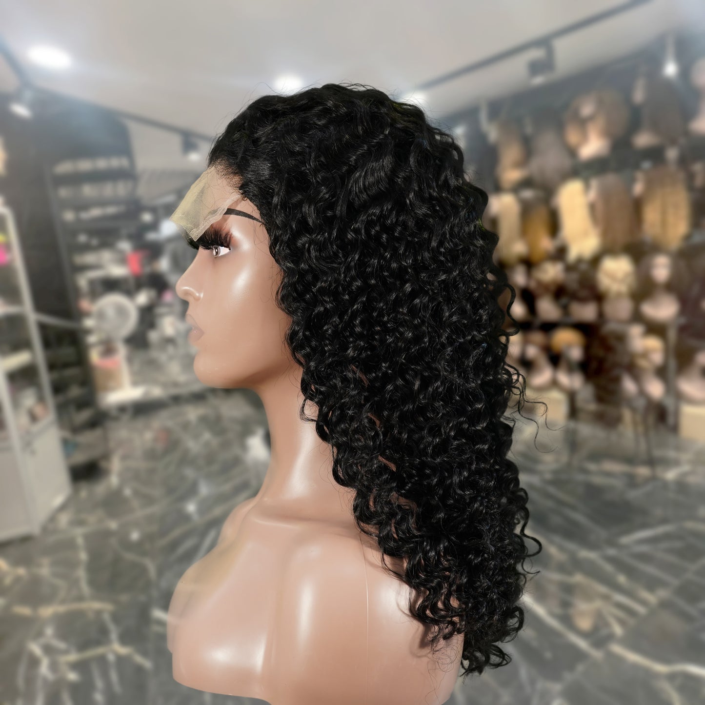 Center Wig Natural Black Remy Hair 5x5 Lace Closure Deep Wave Human Hair Wig