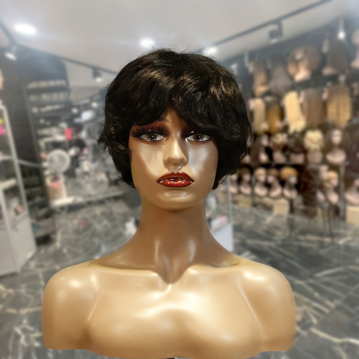 Center Wig Machine-Made Black Wig Remy Hair TC16