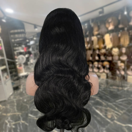 Center Wig Natural Black Remy Hair 6x7 Lace Closure Body Wave Human Hair Wig