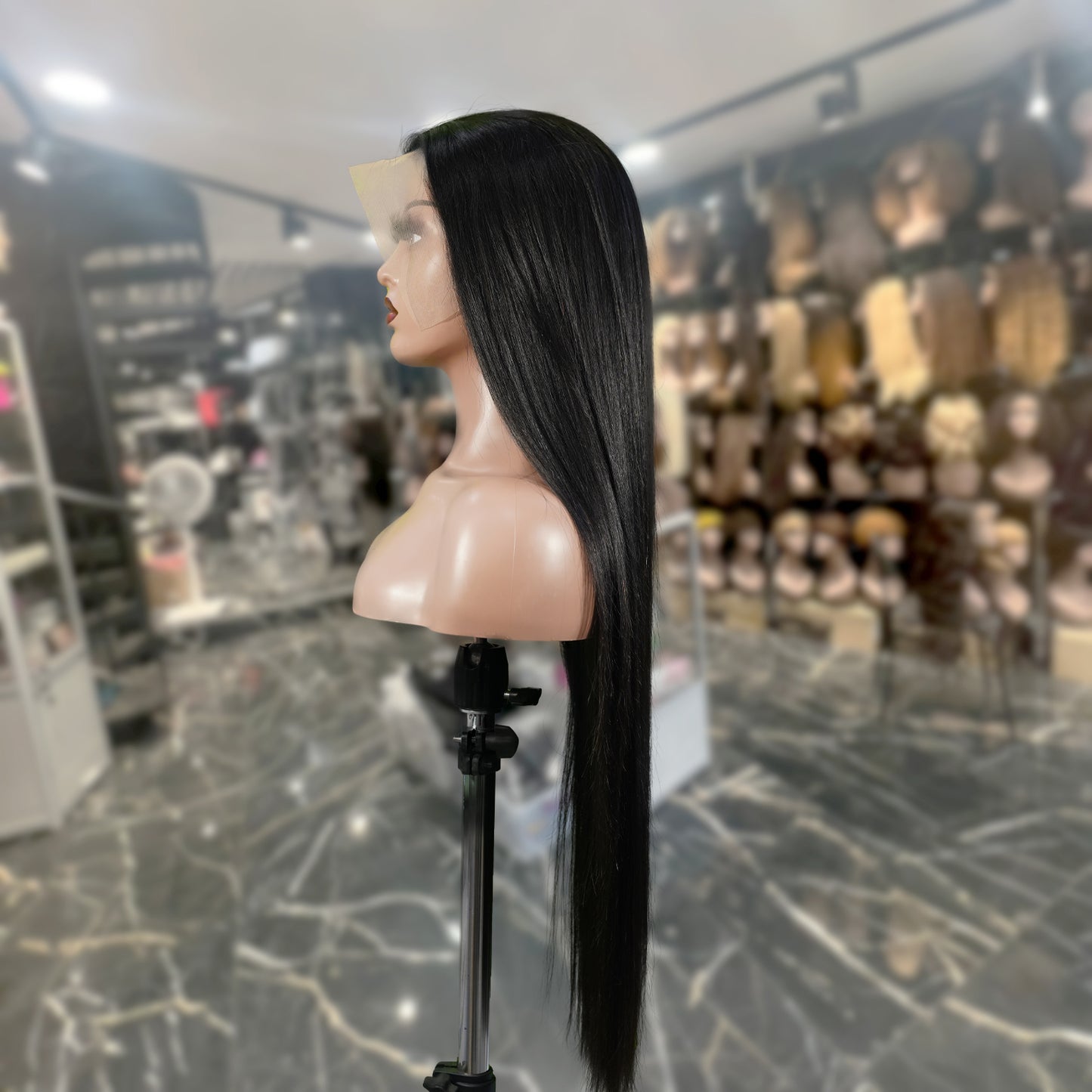 Center Wig 13x4 Straight Lace Front Wig Natural Black Remy Hair