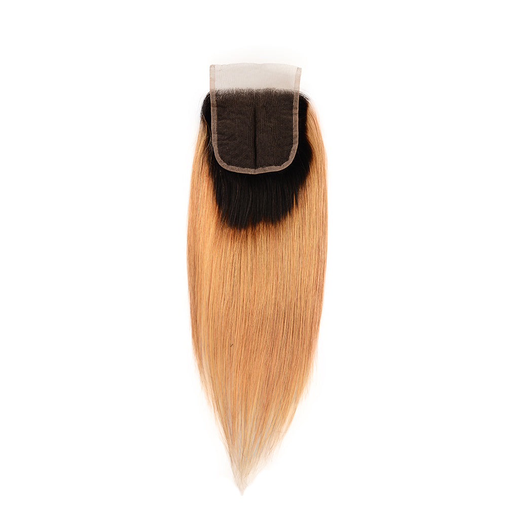Center Wig Remy Hair 4x4 Straight Closure 1b27