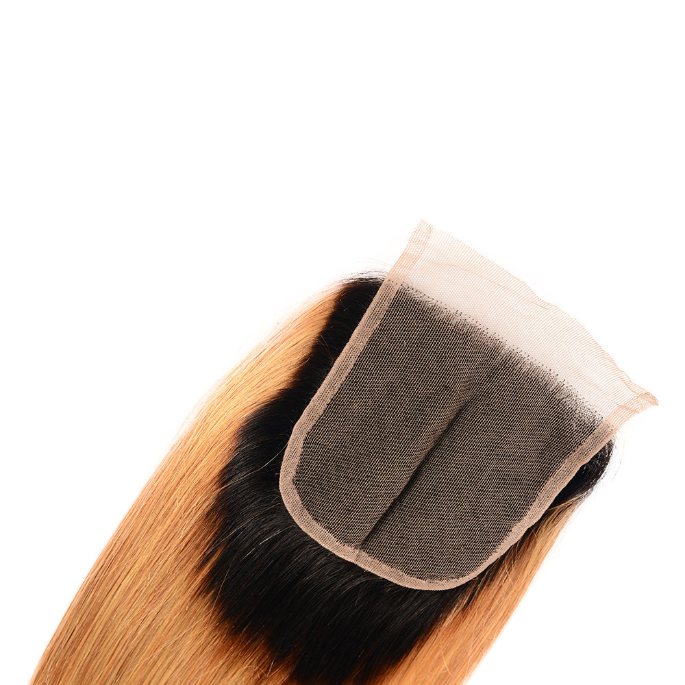 Center Wig Remy Hair 4x4 Straight Closure 1b27