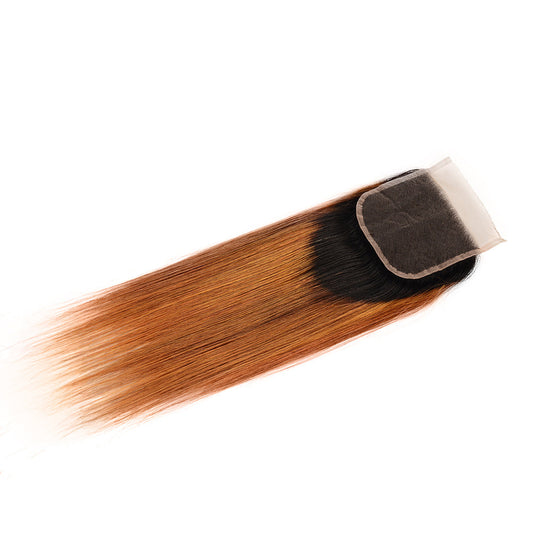 Center Wig Remy Hair 4x4 Straight Closure 1b30