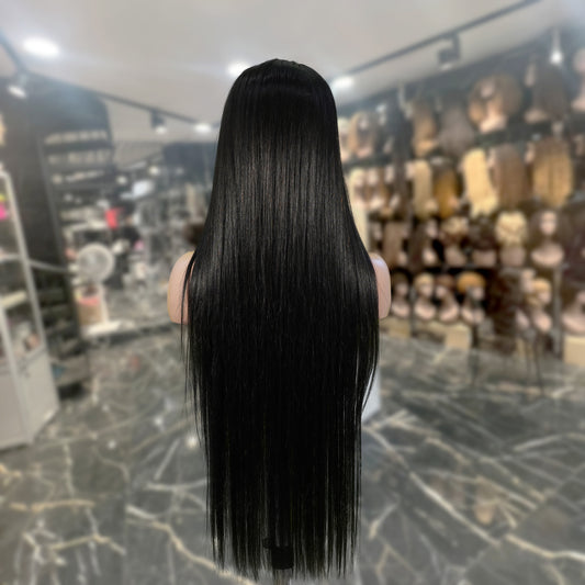Center Wig 13x4 Straight Lace Front Wig Natural Black Remy Hair
