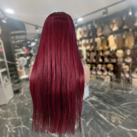 Center Wig 13x4 Straight Lace Front Wig 99J Color 26 Inch Remy Hair