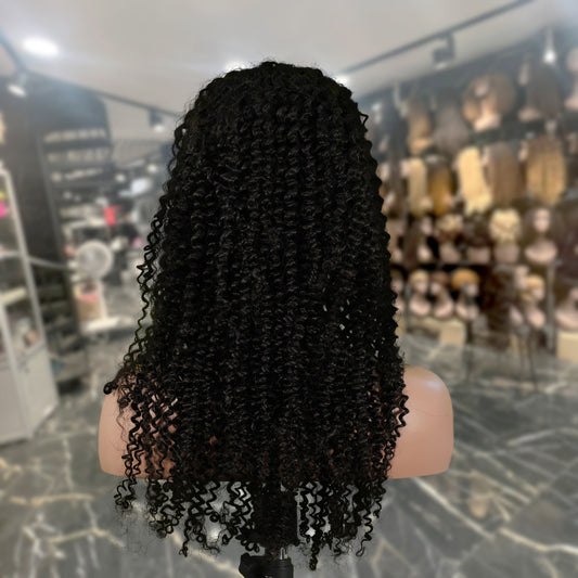 Center Wig 13x4 Kinky Curly Lace Front Wig Natural Black Remy Hair