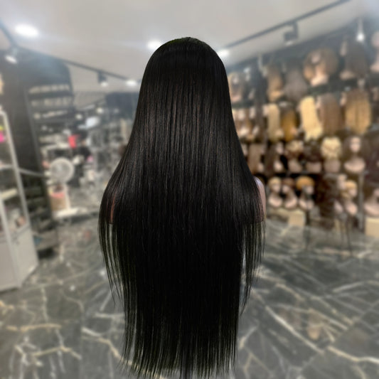 Center Wig Natural Black Asian Raw Hair 13x6 HD Lace Front Wig Straight Human Hair Wig