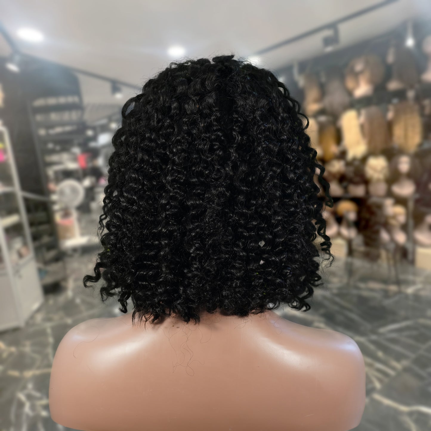 Center Wig Natural Black Remy Hair 5x5 Lace Closure Jerry Curly 12 Inch Bob Human Hair Wig