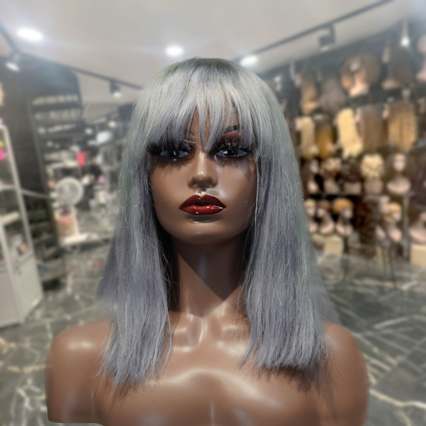 Center Wig Machine-Made Gray Wig Remy Hair 12p