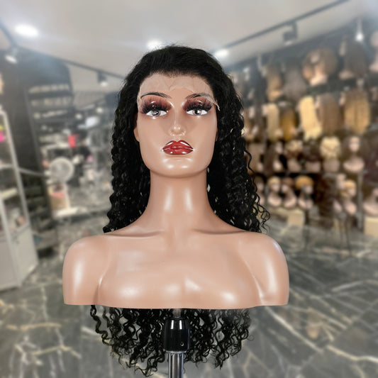 Center Wig Natural Black Remy Hair 6x7 Lace Closure Deep Wave Human Hair Wig