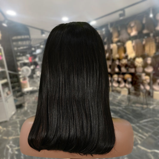 Center Wig 13x4 Straight Bob Lace Front Wig Natural Black Asian Raw Hair