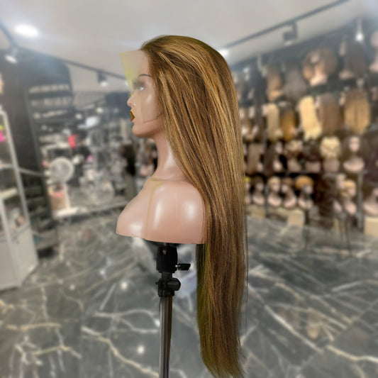 Center Wig 13x4 Straight Lace Front Wig m4&27 Highlight Remy Hair 26 Inch