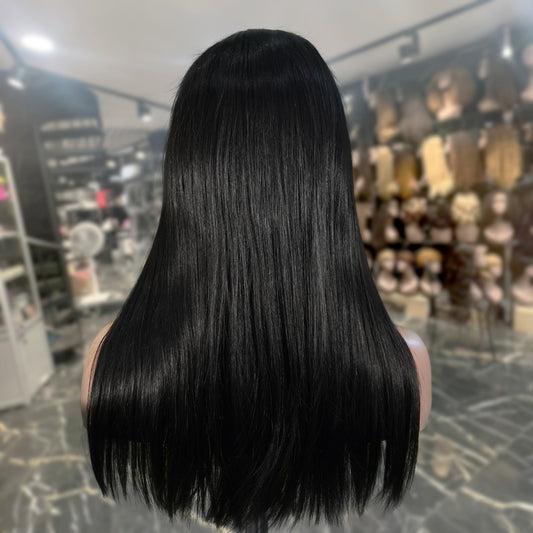 Center Wig Natural Black Remy Hair 5x5 Lace Closure Straight Human Hair Wig