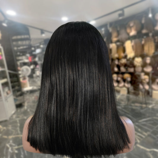 Center Wig Natural Black Asian Raw Hair 5x5 HD Lace Closure Straight Bob Human Hair Wig