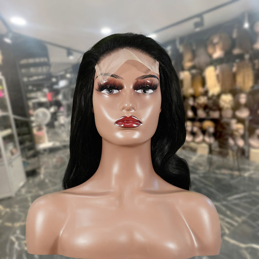 Center Wig Natural Black Remy Hair 5x5 Lace Closure Body Wave Human Hair Wig