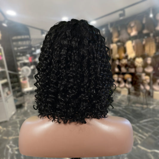 Center Wig Natural Black Remy Hair 5x5 Lace Closure Deep Wave 12 Inch Bob Human Hair Wig