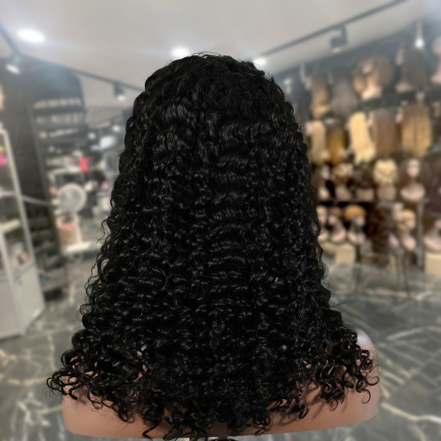 Center Wig Natural Black Remy Hair 5x5 Lace Closure Deep Wave Human Hair Wig