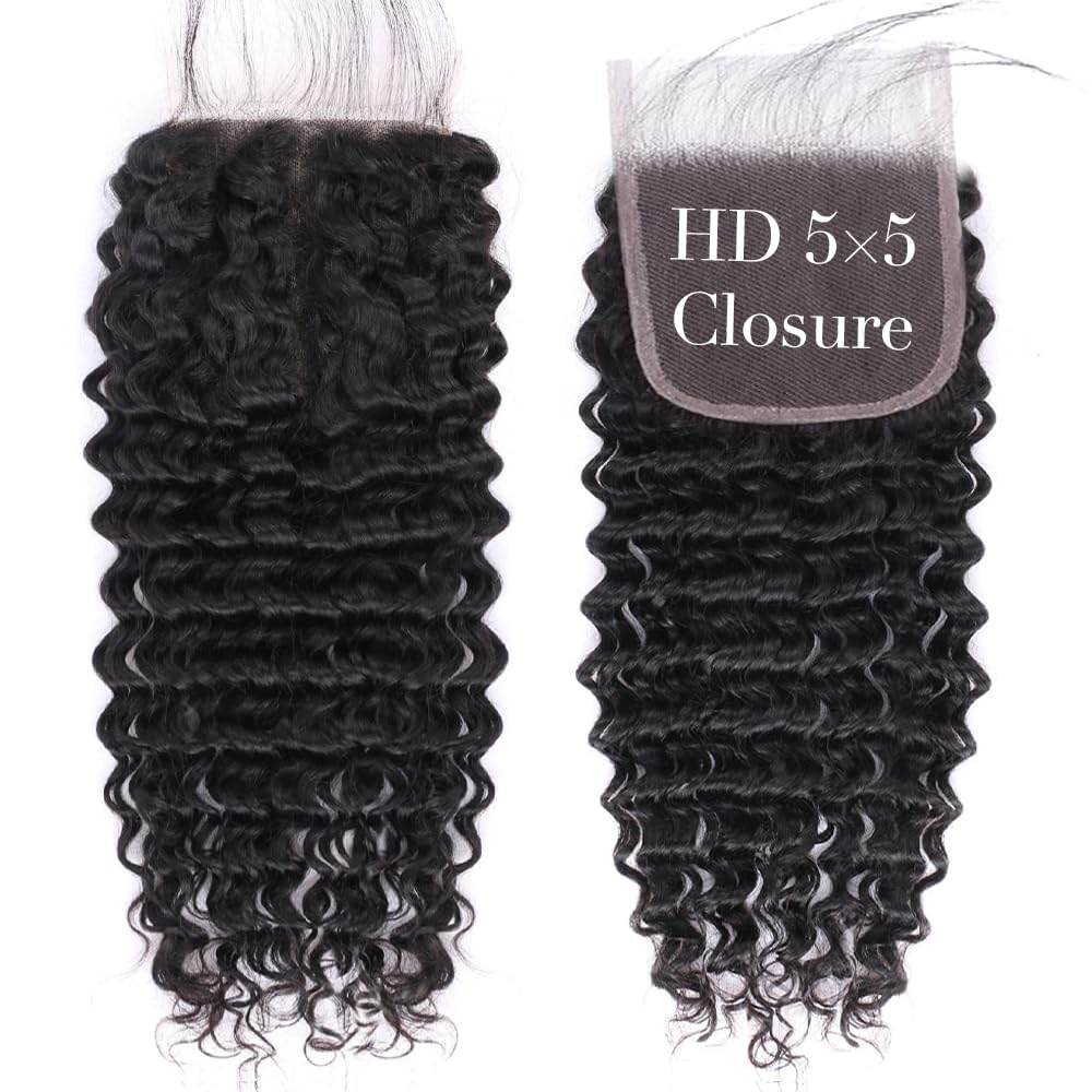 Center Wig Remy Hair 5x5 Deep Wave HD Closure