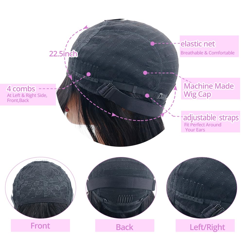 Center Wig Machine-Made Black Wig Remy Hair TC027