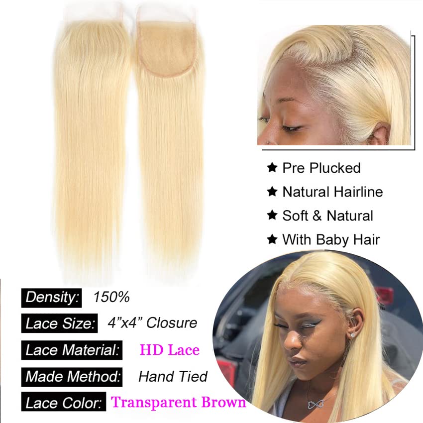 Center Wig Remy Hair 4x4 Straight Closure 613