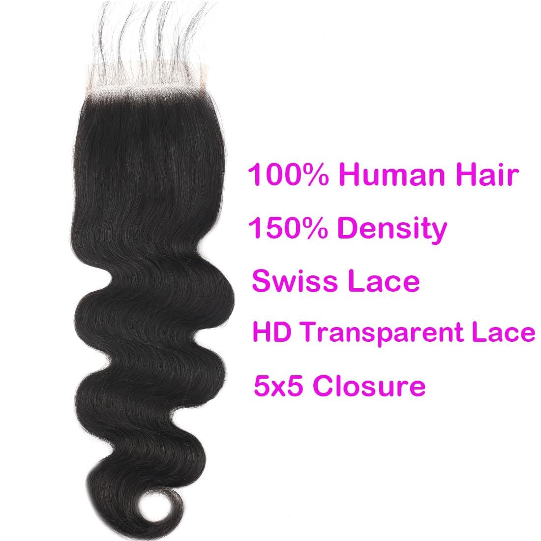Center Wig Remy Hair 5x5 Body Wave HD Closure