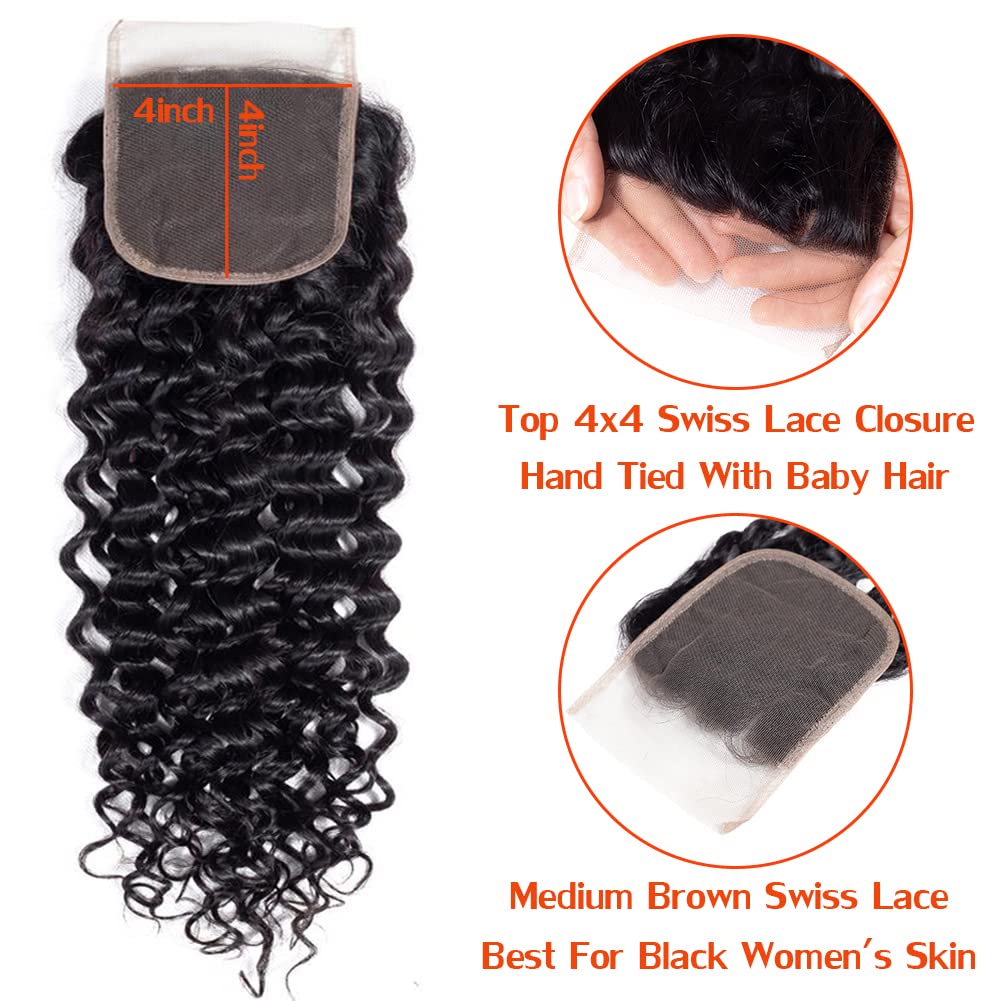 Center Wig Remy Hair 4x4 Jerry Curly Closure
