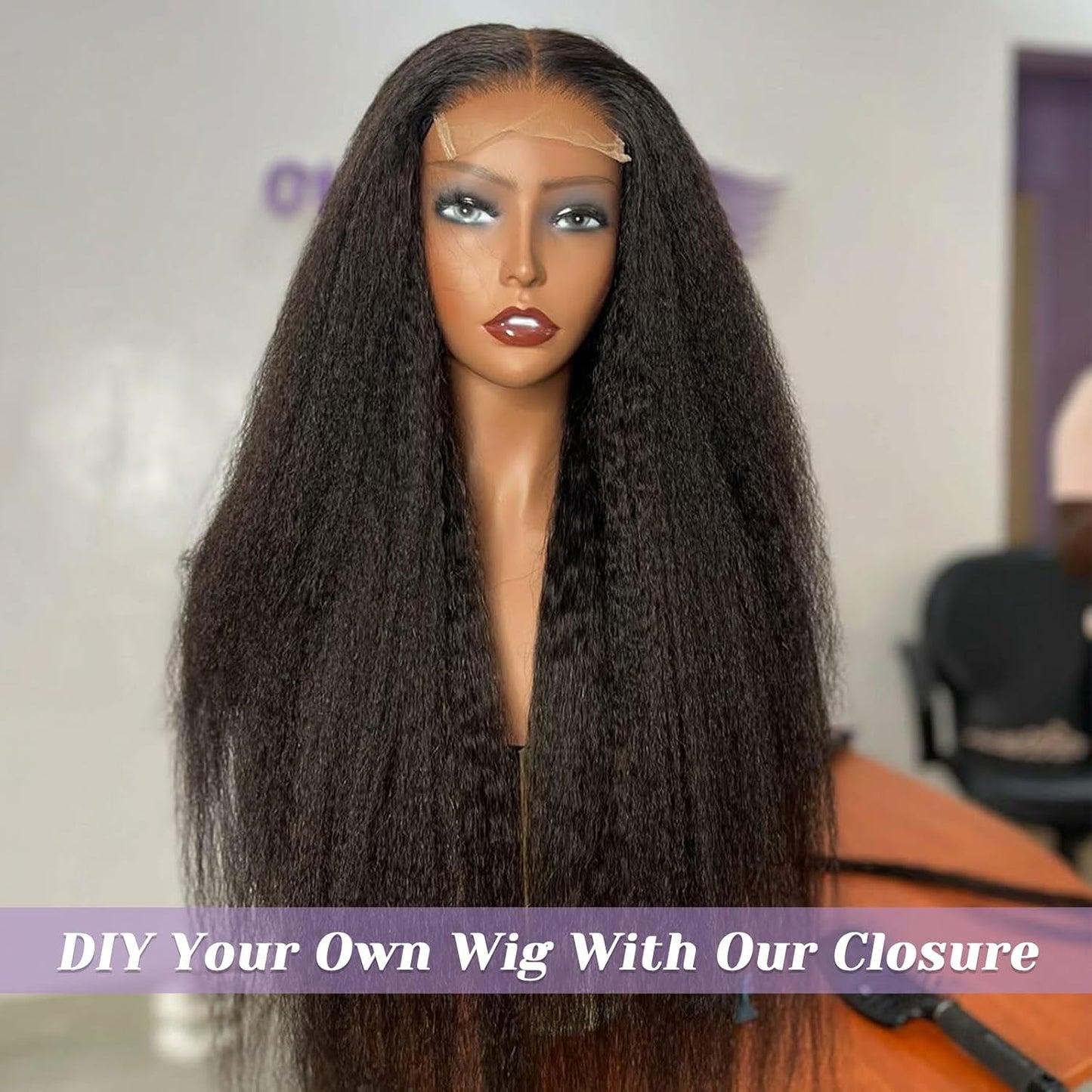 Center Wig Remy Hair 5x5 Yaki Straight Closure