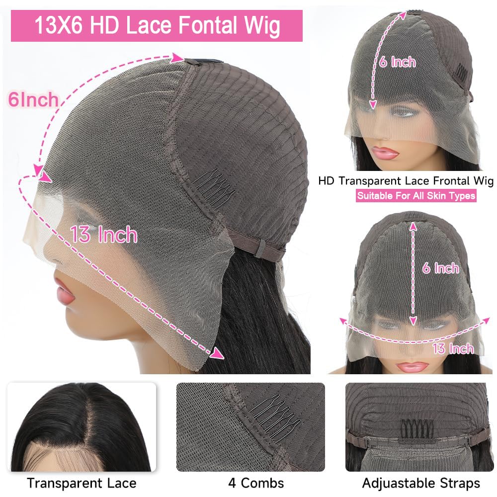Center Wig 13x6 Double Drams Straight Lace Front Wig Black Remy Hair