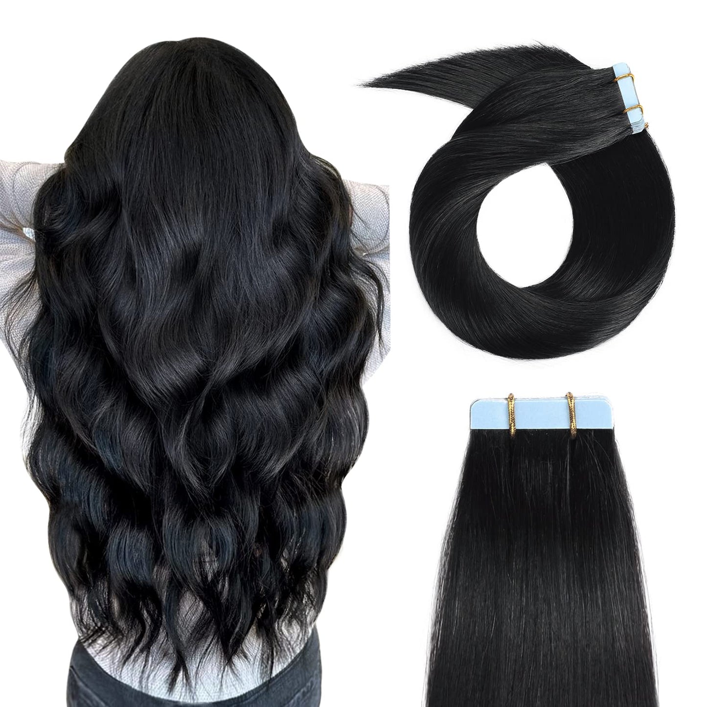 Center Wig Asian Raw Hair #1 Straight Tape In Hair Extensions