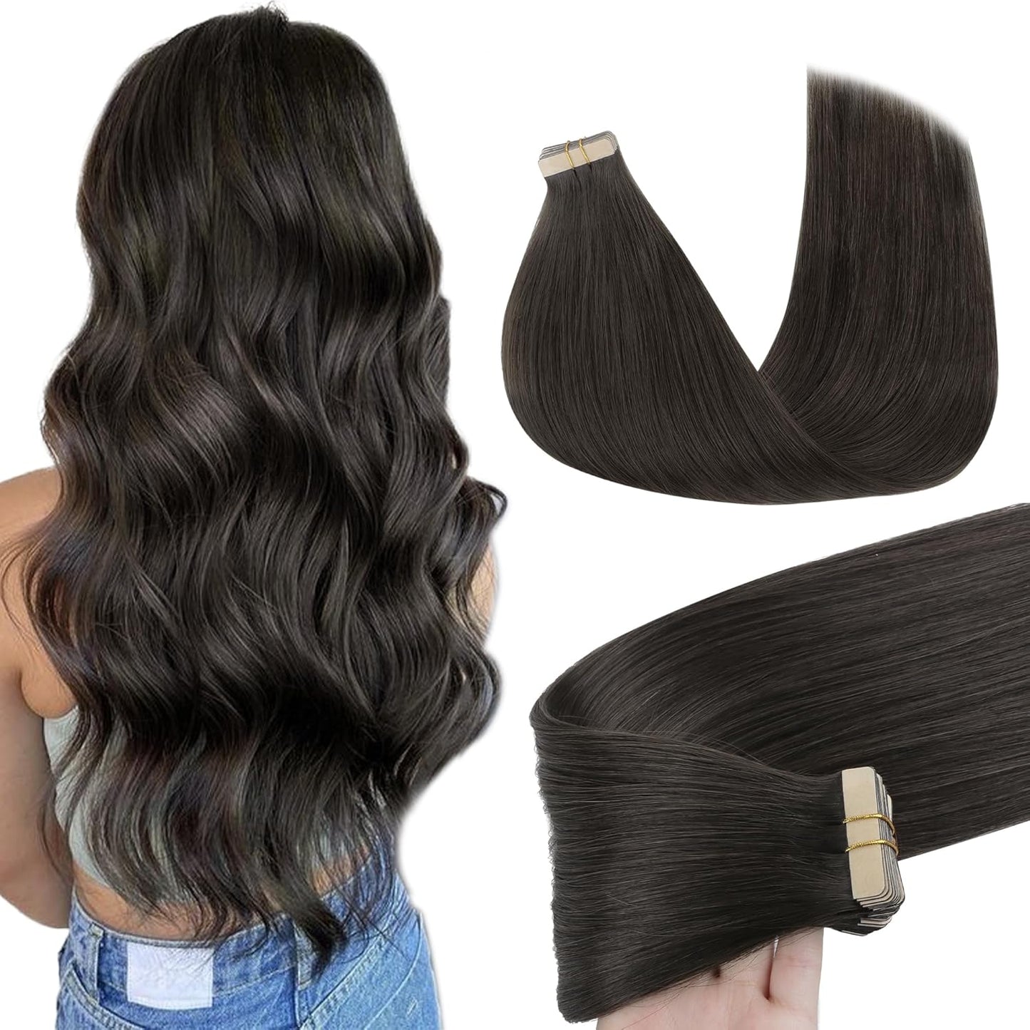 Center Wig Asian Raw Hair #1c Straight Tape In Hair Extensions