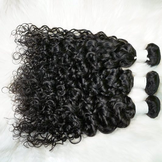 Center Wig Remy Hair Black Water Wave Bundles Brazilian weaving