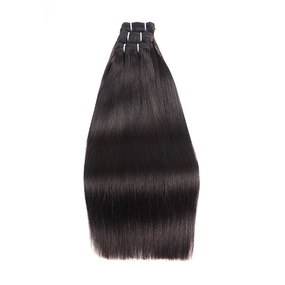 Center Wig Natural Black Asian Double Drawn Straight Hair Bundles