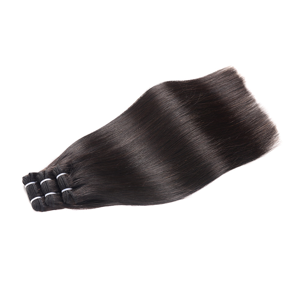 Center Wig Natural Black Asian Double Drawn Straight Hair Bundles