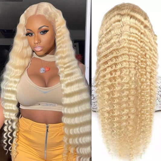 Center Wig 13x4 Deep Wave Lace Front Wig 613 Remy Hair