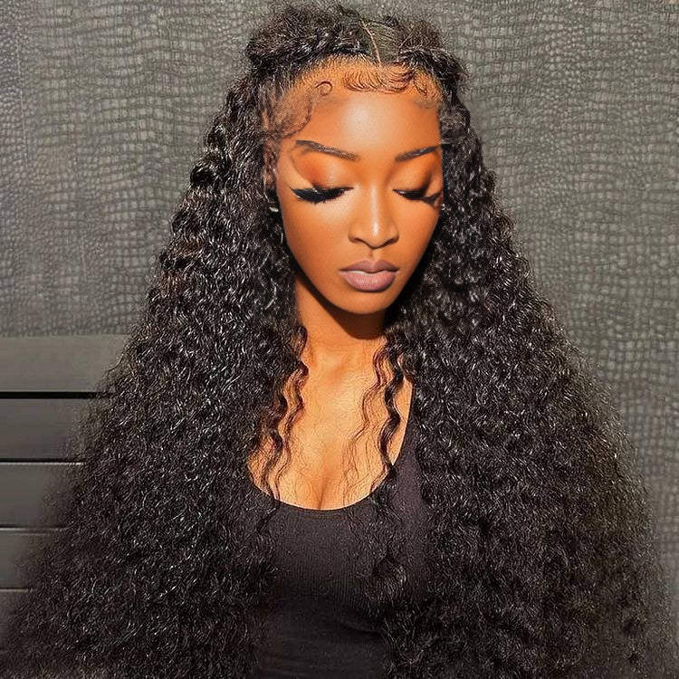 Center Wig Natural Black Remy Hair 5x5 Lace Closure Jerry Curly Human Hair Wig