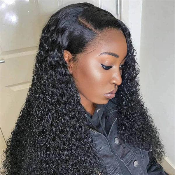 Center Wig 13x4 Jerry Curly Lace Front Wig Natural Black Remy Hair