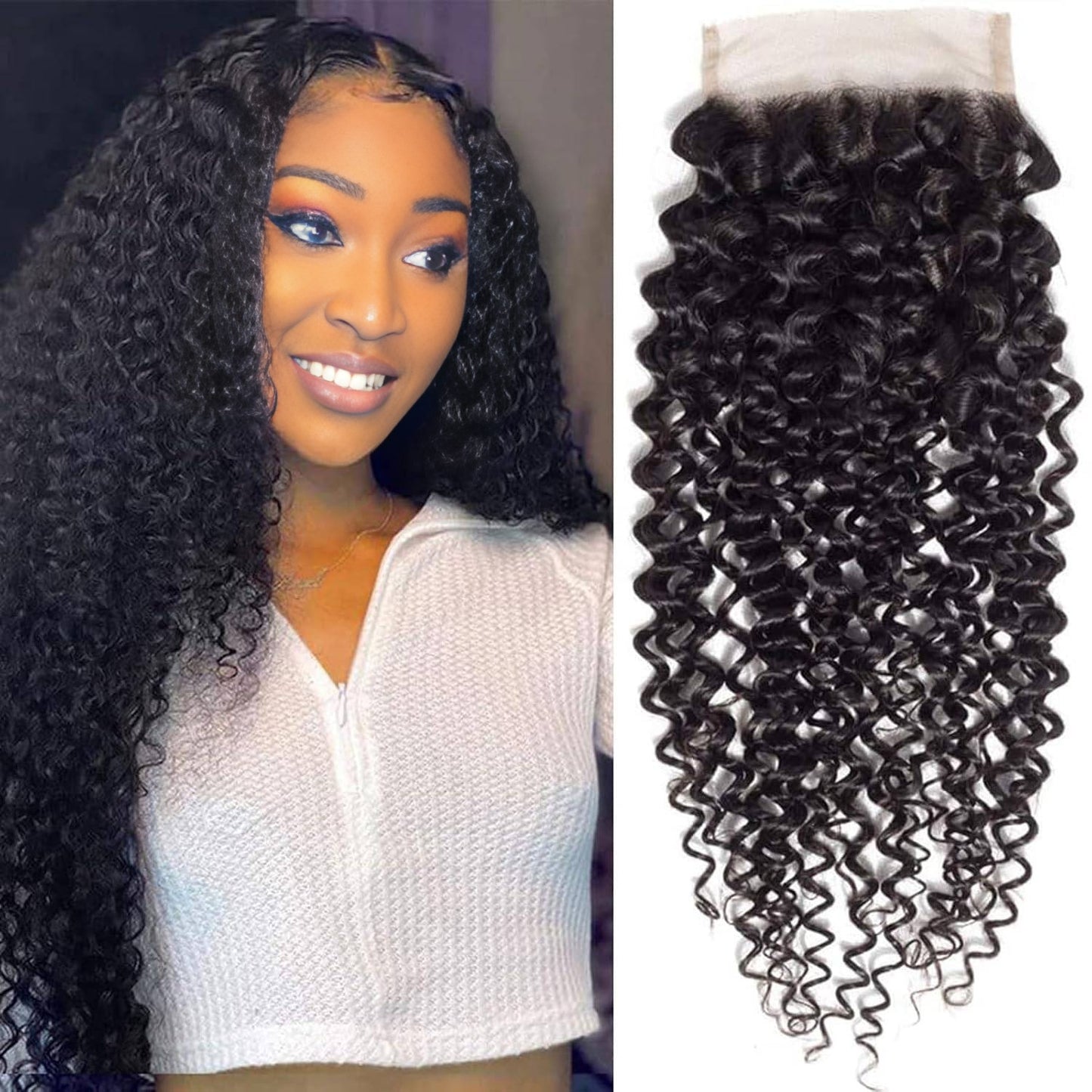 Center Wig Remy Hair 4x4 Kinky Curly Closure