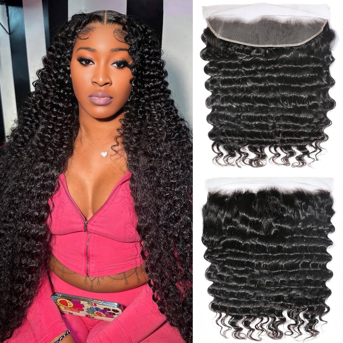 Center Wig Remy Hair 13x4 Deep Wave HD Frontal