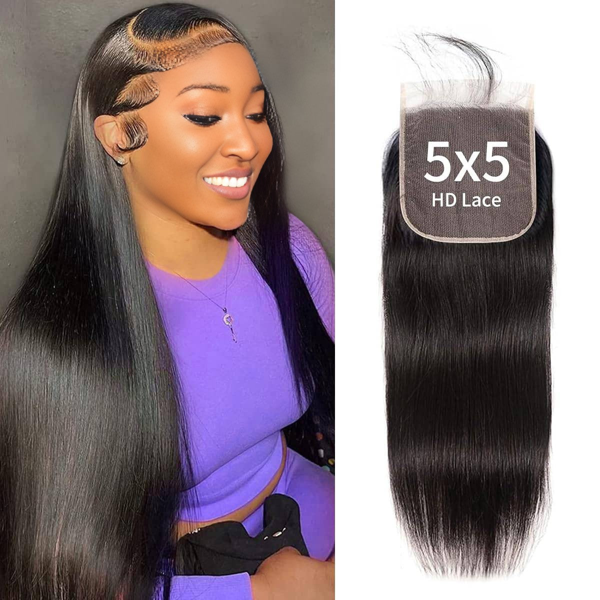 Center Wig Remy Hair 5x5 Straight Closure