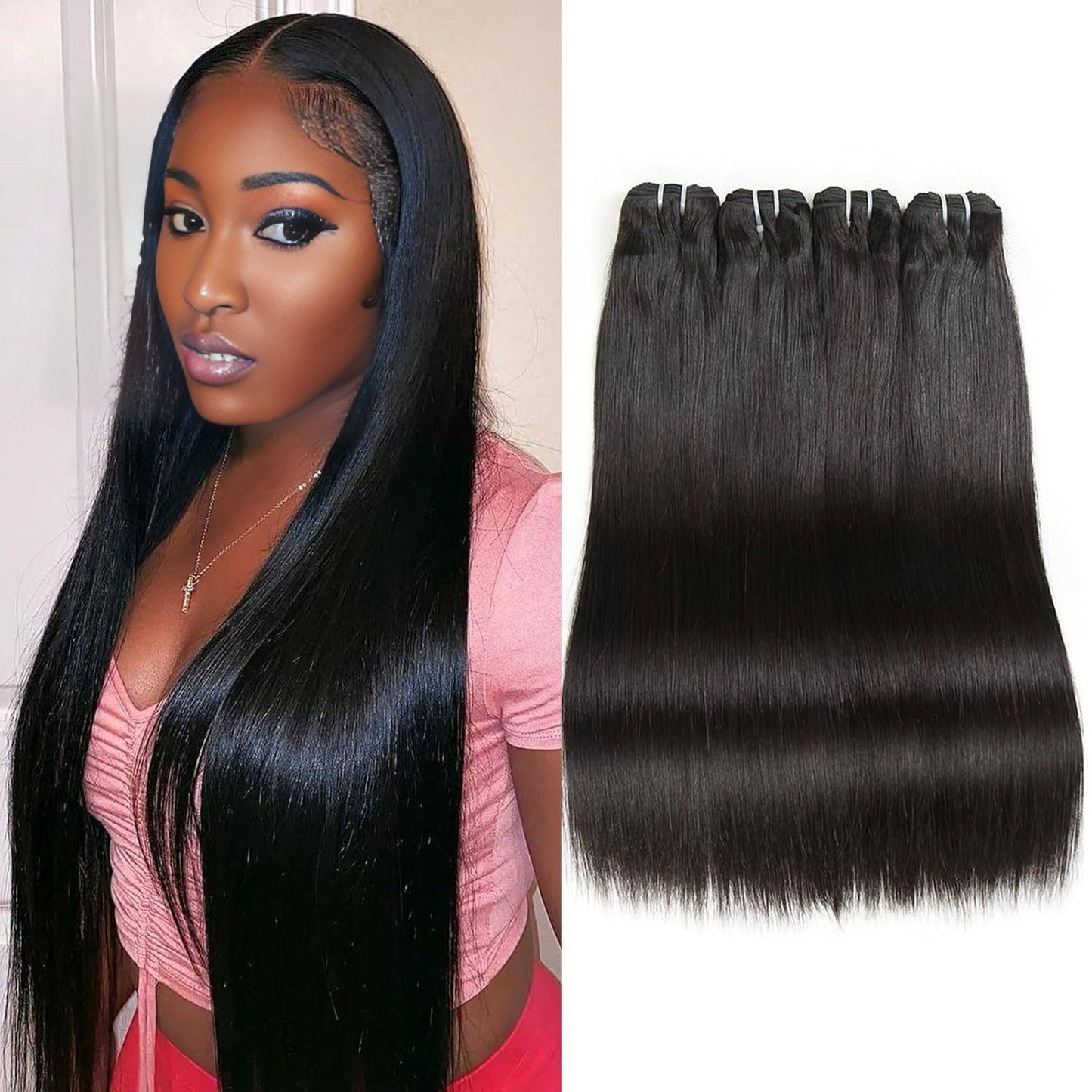 Center Wig Asian Raw Hair Black Straight Bundles