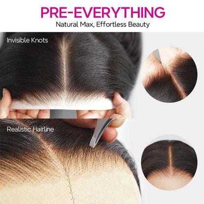 Center Wig Natural Black Remy Hair 5x5 Lace Closure Straight Human Hair Wig