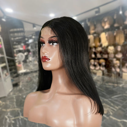 Center Wig Natural Black Remy Hair 2x6 Lace Closure Straight Bob Human Hair Wig