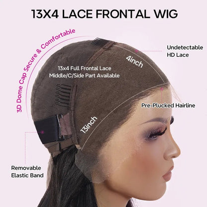 Center Wig 13x4 Straight Lace Front Wig Natural Black Remy Hair