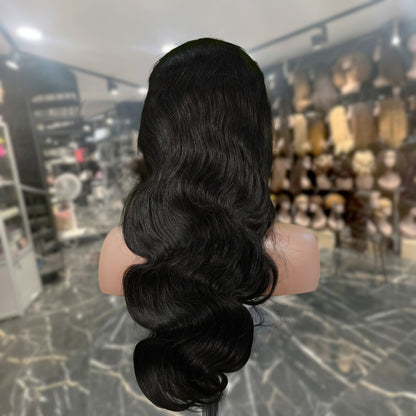 Center Wig Natural Black Asian Raw Hair 13x6 HD Lace Front Wig Body Wave Human Hair Wig