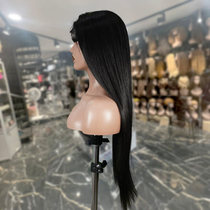 Center Wig Natural Black Remy Hair 6x7 Lace Closure Straight Human Hair Wig