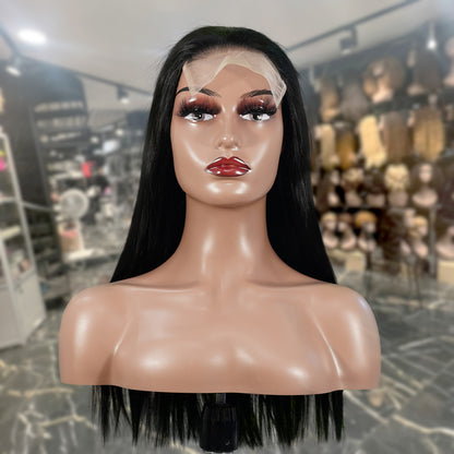Center Wig Natural Black Remy Hair 5x5 Lace Closure Straight Human Hair Wig
