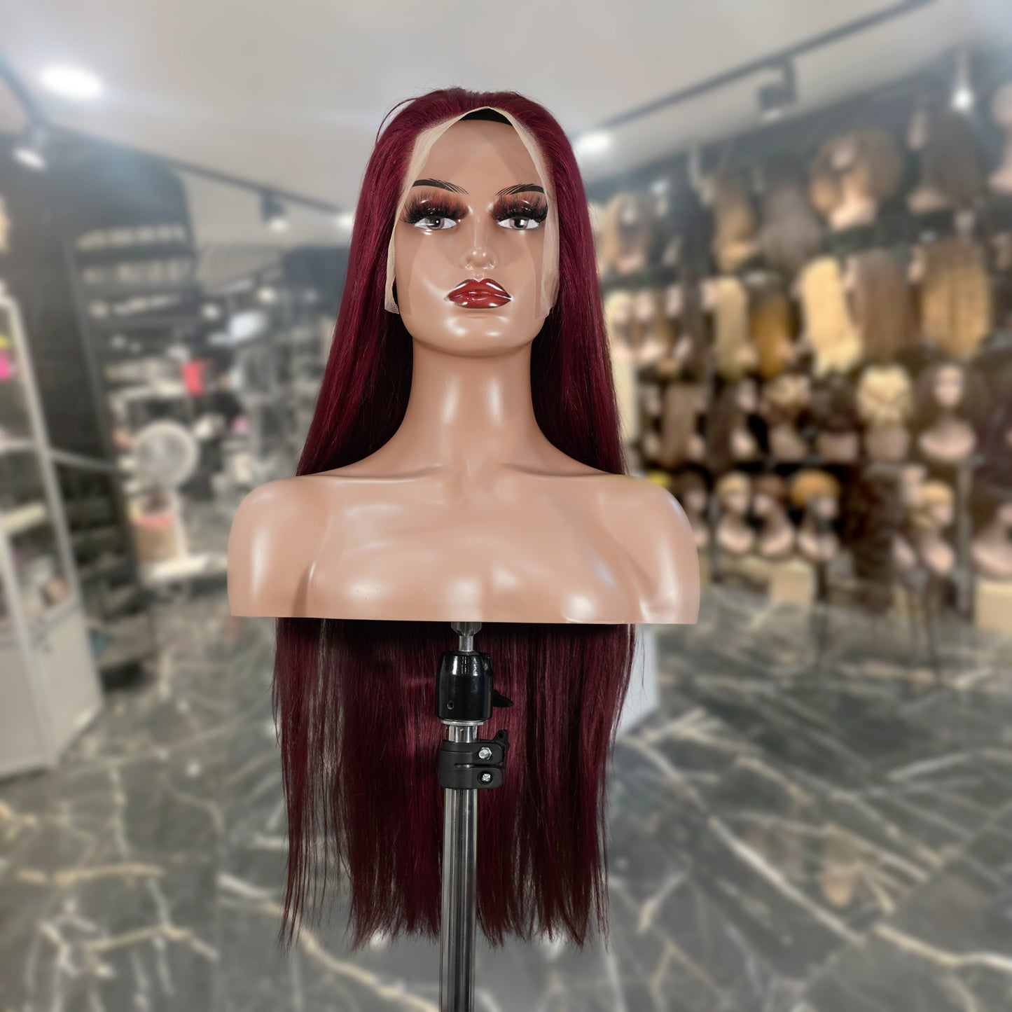 Center Wig 13x4 Straight Lace Front Wig 99J Color 26 Inch Remy Hair
